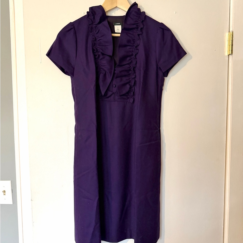 J Crew Purple Wool Madeline Ruffle Collar Dress